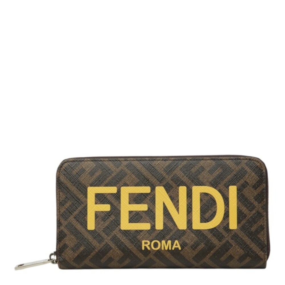 Fendi Zucca Round Zip Long Wallet 7M0342 Brown Yellow Women's FENDI